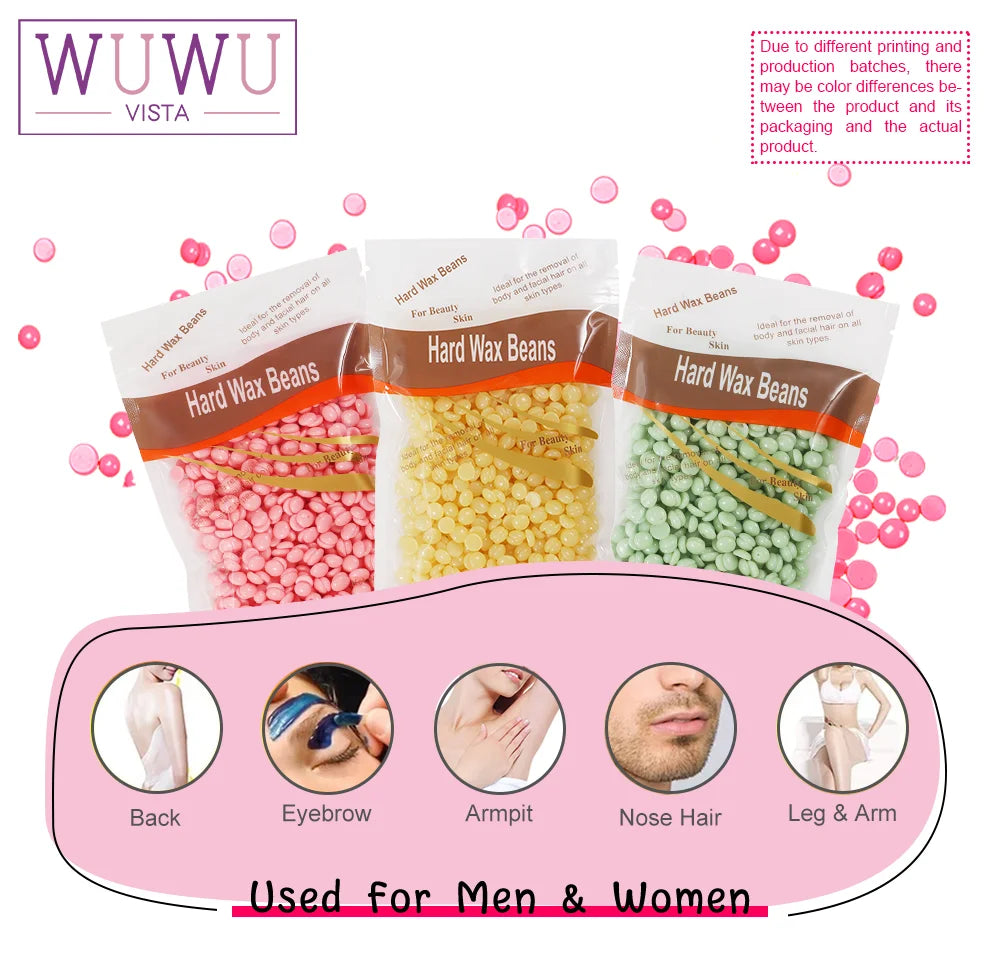 WUWUVISTA 100g/3.52oz Hot Wax Hair Removal Depilatory Beans for Wax Heaters