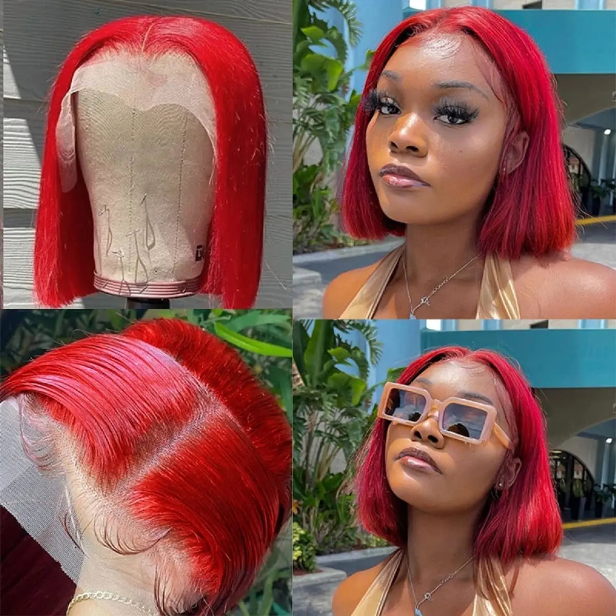 Red Bob Human Hair Straight Short Wig