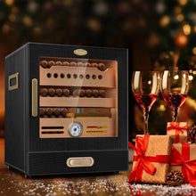 Spanish Cedar Wood Cigar Humidor Cabinet with Accessories Drawer, Precision Hygrometer and 2 Humidifiers
