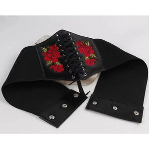 Faux Leather Flower Embroidered Cummerbund