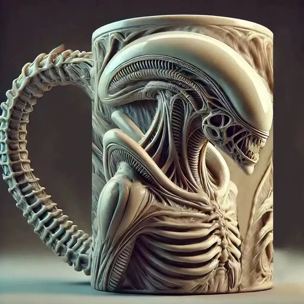 Xenomorph Shaped Mug with Heat Transfer Print Flat 3D Effect Coffee Cup