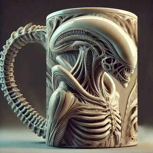 Xenomorph Shaped Mug with Heat Transfer Print Flat 3D Effect Coffee Cup