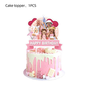 Pink Robloxed Theme Birthday Party Decorations Tableware Balloons Cups Plates Banner Backdrop Set