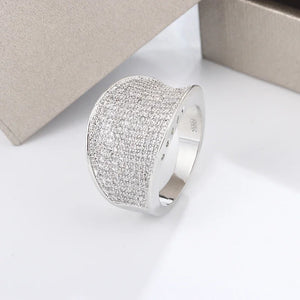 Silver Color Big Band Ring With Zircon Stones