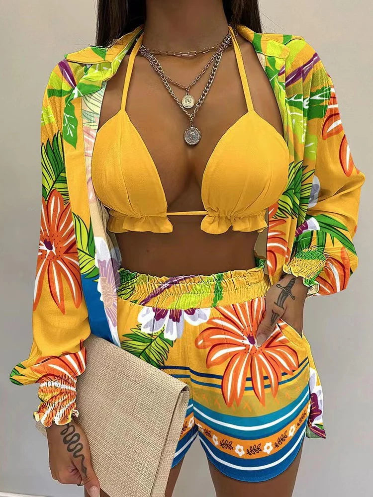 Printed High Waist 3Pce Bikini Set