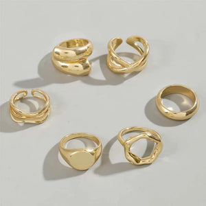 6Pcs Gold Color Smooth Geometric Open Ring Set