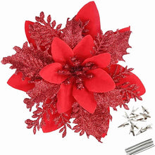 18Pcs Glitter Artificial Christmas Flowers With Clips