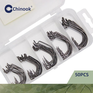 50pcs Wide Carbon Steel Offset Fishhook