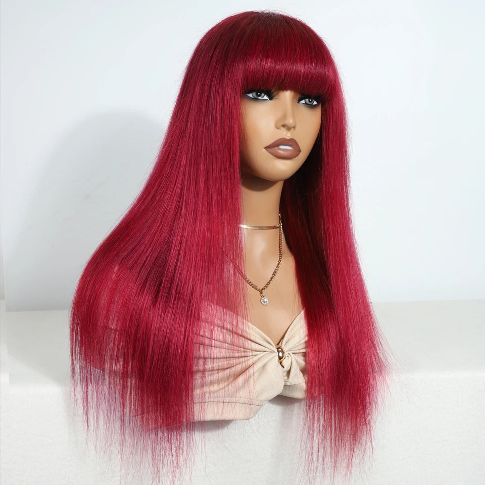 Brazilian Straight Sleek Human Hair Wig With Bangs