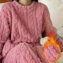 Soft Coral Velvet Jacquard Warm Pajama Set for Women