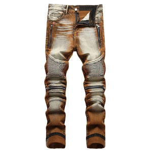 Casual Coated Straight Pleated Jeans