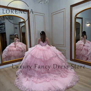 Princess Sparkling Applique Strapless Quinceanera Dress