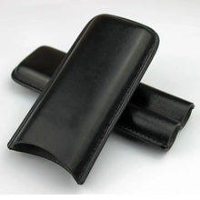 2 Tube Black Leather Cigar Holder Case