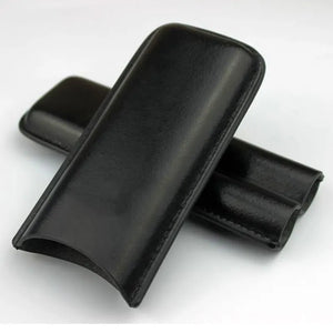 2 Tube Black Leather Cigar Holder Case