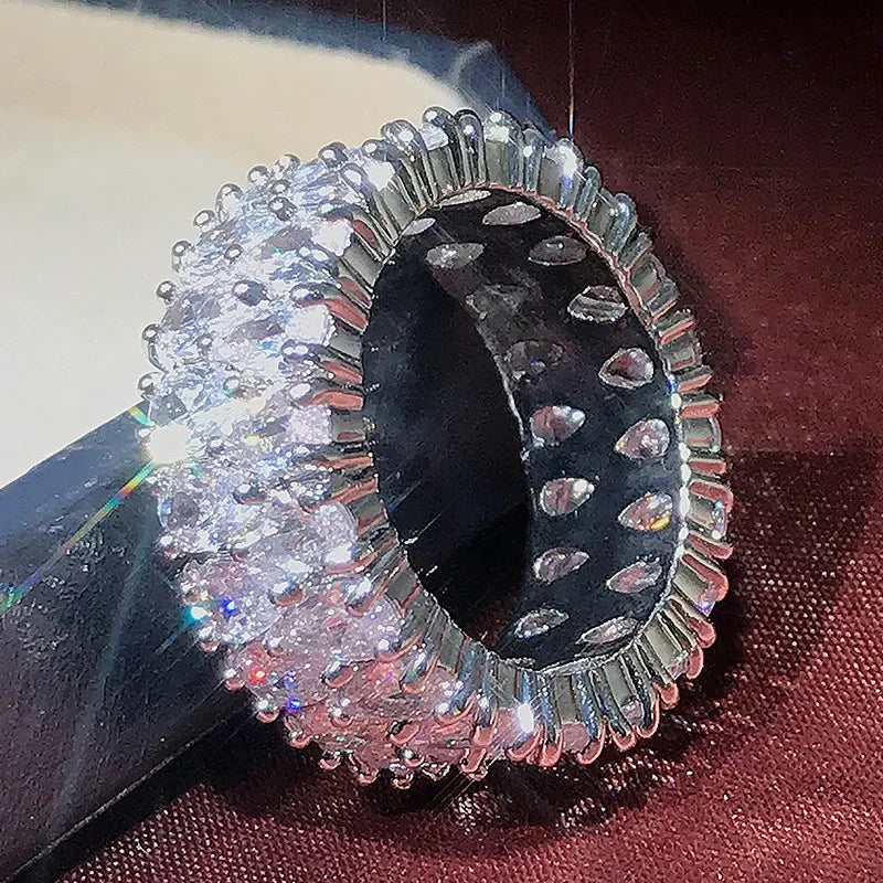 Elegant 925 Sterling Silver Big Water Drop Zircon Stone Ring