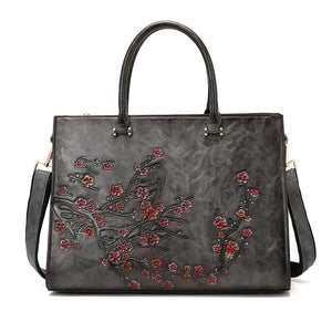 Large Capacity Leather Floral Embossed Shoulder Bag