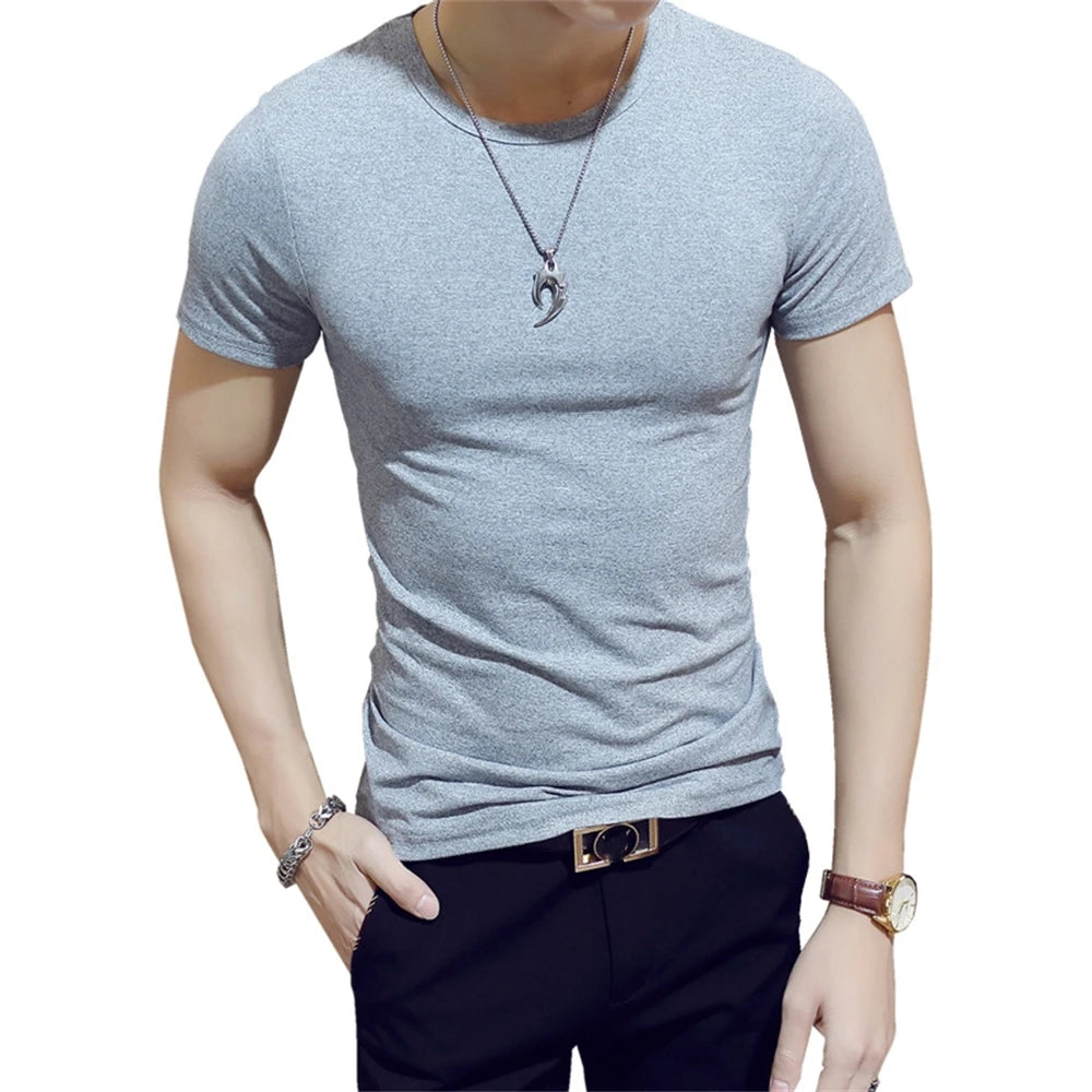 Slim Fit Solid Color Round Neck Tees
