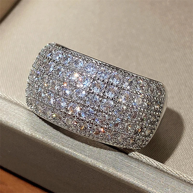 Exquisite 925 Sterling Silver Super Shiny Half Circle Zircon Finger Ring