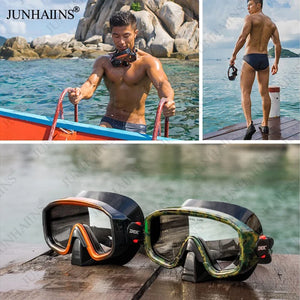 JUNHAINS Anti-fog Tempered Glass Breathing Tube and Mask Snorkeling Set