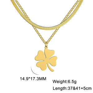 Lucky Clover Pendant Stainless Steel Double Layer Necklace