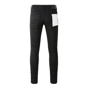 High Street Distressed Black Stretch Skinny Button Fly Ripped Jeans