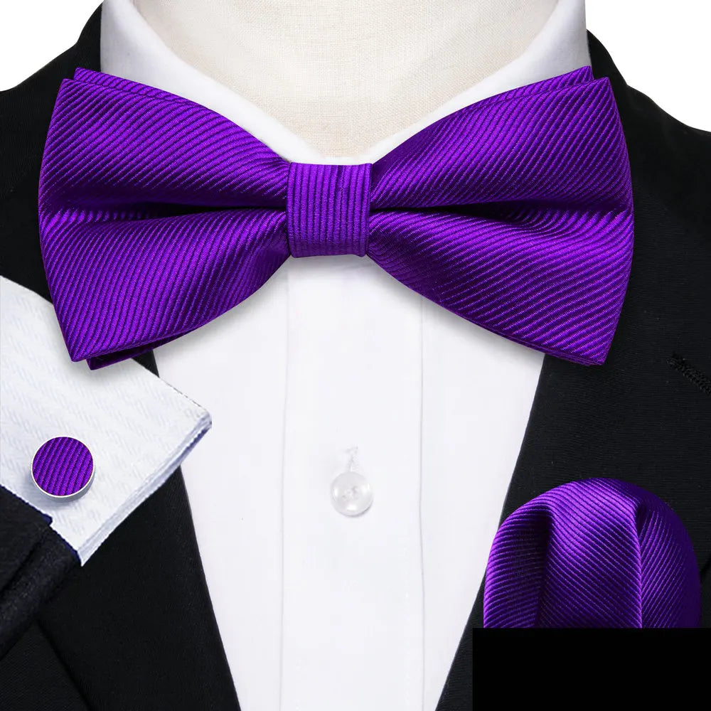 Barry.Wang Silk Bow Tie Hanky Cuffs Set