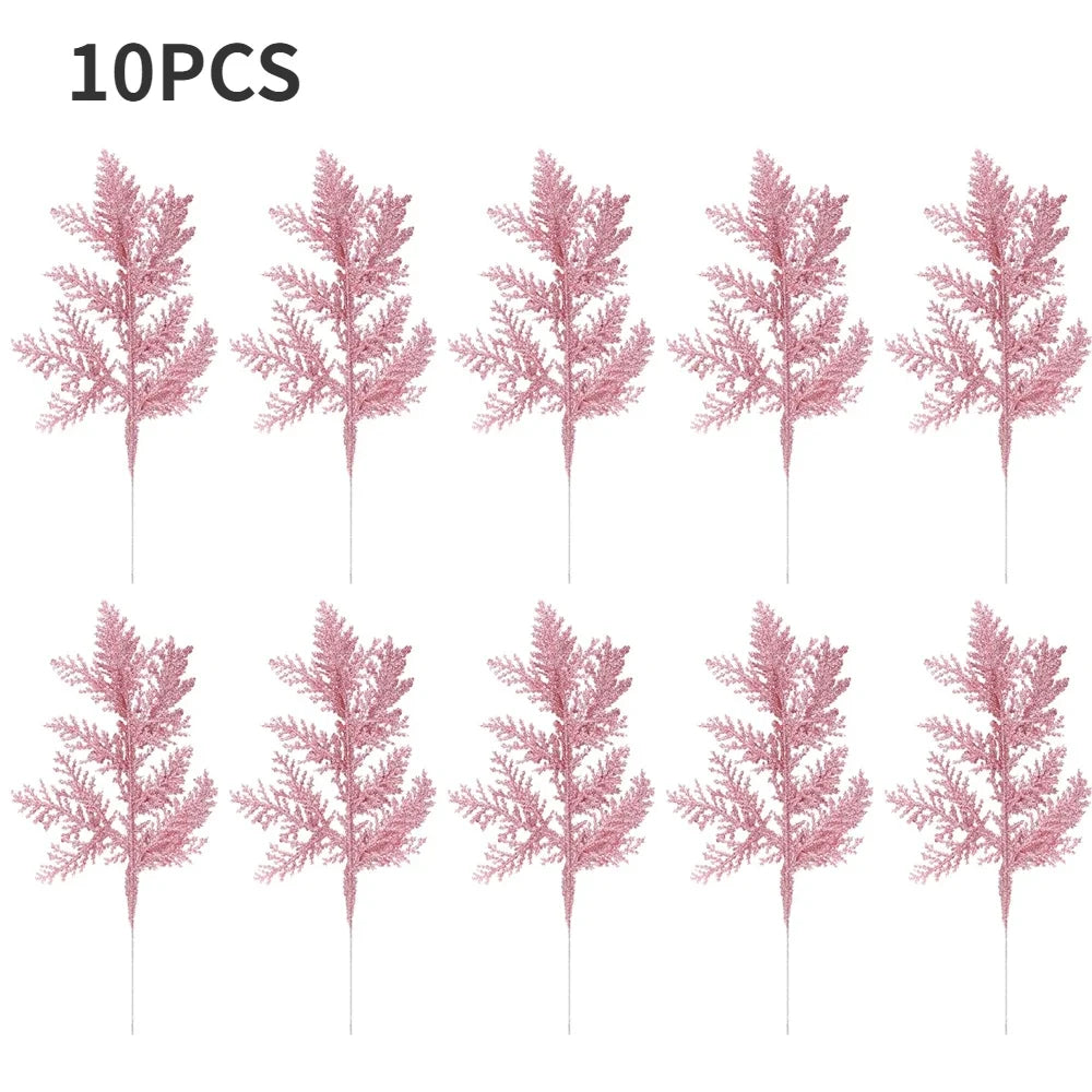 10/5Pcs Artificial Plants Pine Branches Christmas Glitter