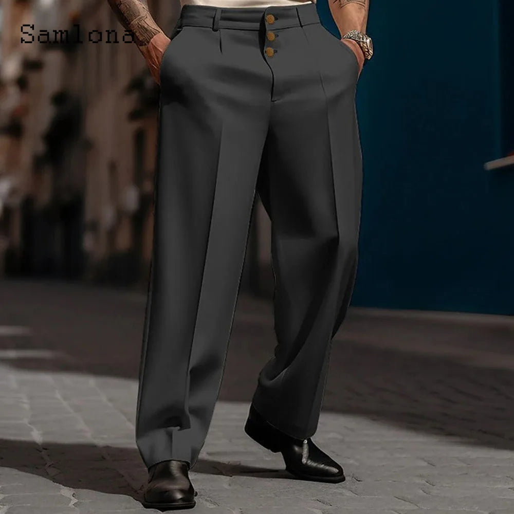 Elegant Wide Leg Solid Color Dress Pants