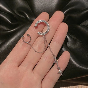 Shiny Silver Color Crystal Tassel Non-Piercing Cuff Ear Clip