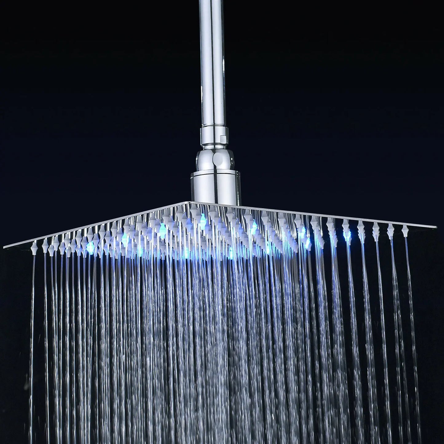 LED Rainfall Shower Head Stainless Steel Square Color Changing Lights Shower Head