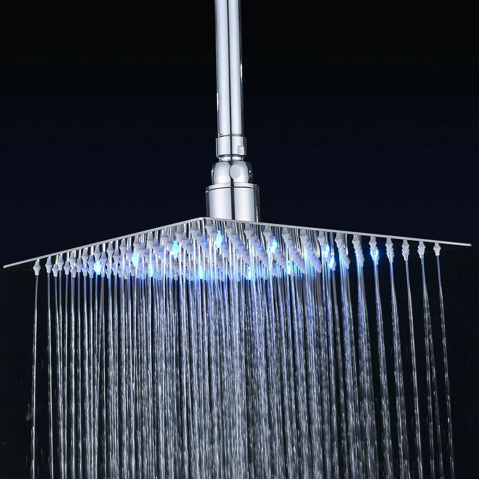 LED Rainfall Shower Head Stainless Steel Square Color Changing Lights Shower Head