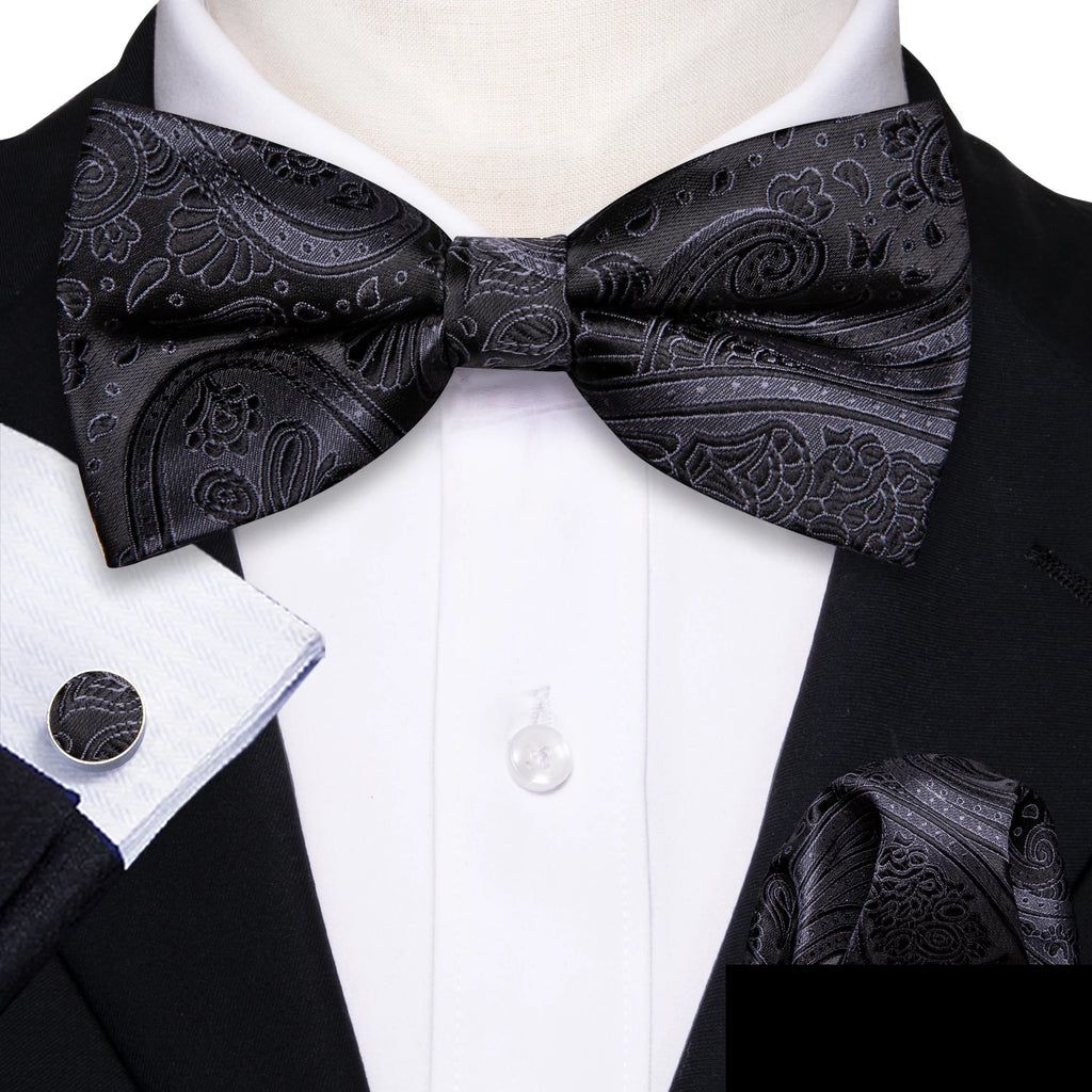 Barry.Wang Silk Bow Tie Hanky Cuffs Set