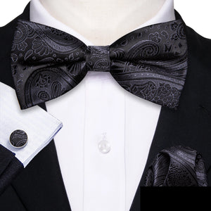 Barry.Wang Silk Bow Tie Hanky Cuffs Set