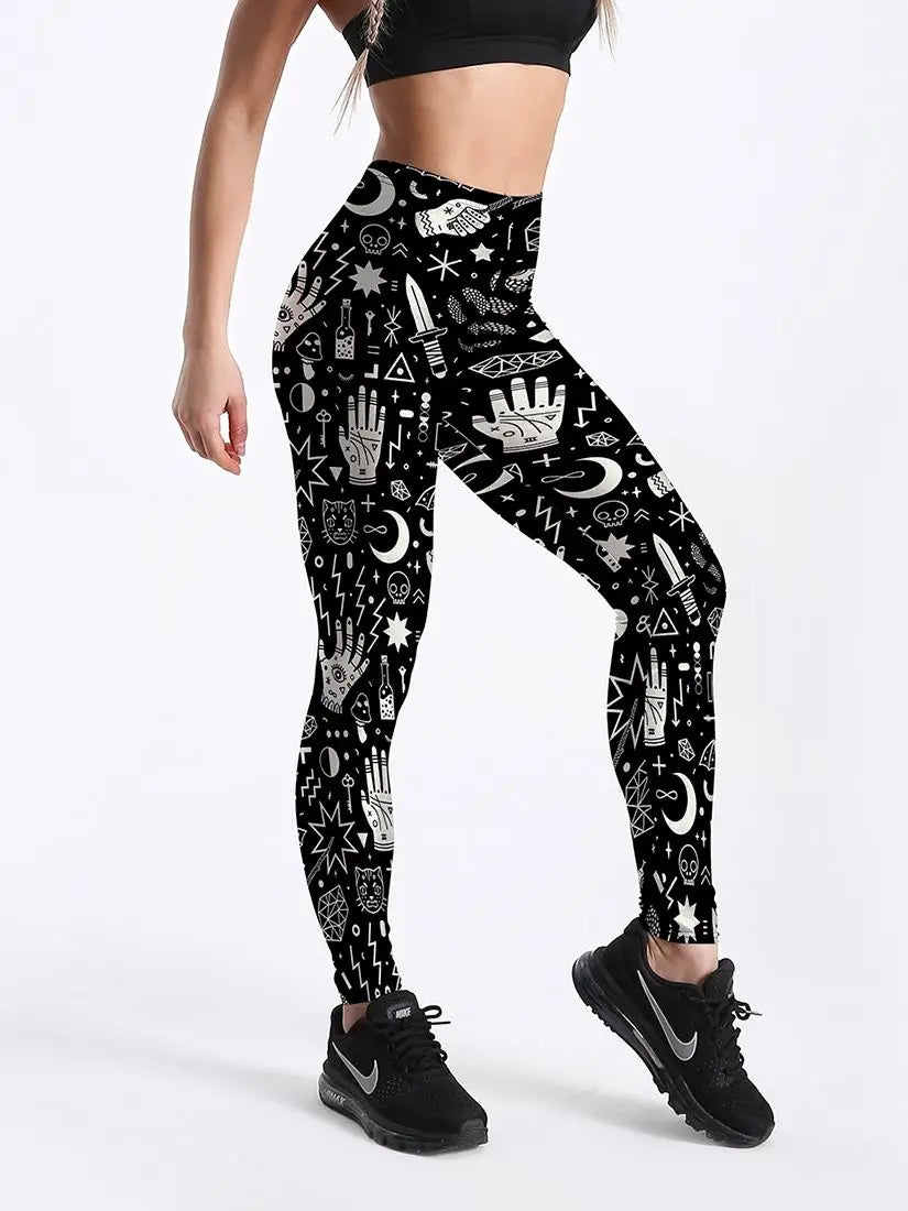 Qickitout Cartoon Skull Digital Printed Leggings