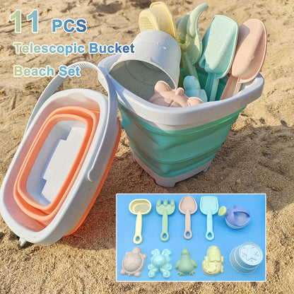 Beach Sandbox Toys with Collapsible Bucket Shovel Rake
