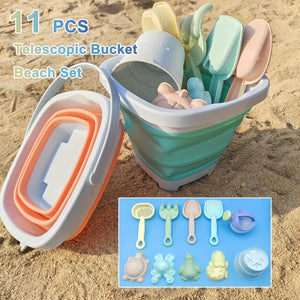 Beach Sandbox Toys with Collapsible Bucket Shovel Rake