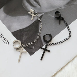 Cross Tassel Integrated Clip Stud Earring