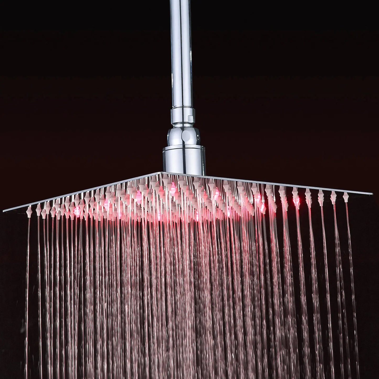 LED Rainfall Shower Head Stainless Steel Square Color Changing Lights Shower Head
