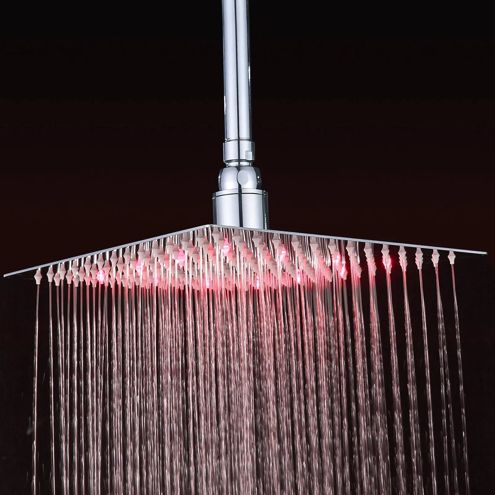 LED Rainfall Shower Head Stainless Steel Square Color Changing Lights Shower Head