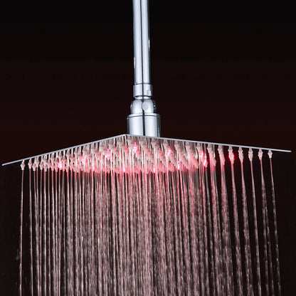 LED Rainfall Shower Head Stainless Steel Square Color Changing Lights Shower Head