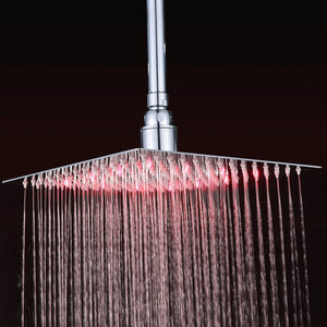 LED Rainfall Shower Head Stainless Steel Square Color Changing Lights Shower Head
