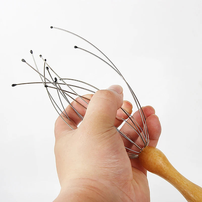 Wooden Handle Octopus Head Massager