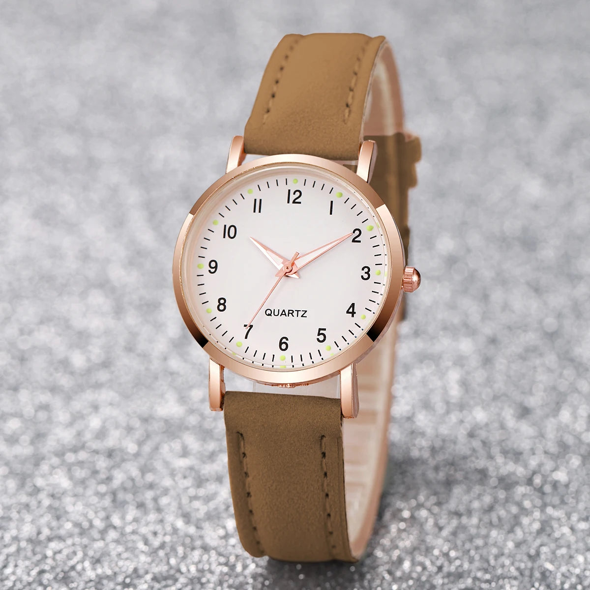 Casual Arabic Dial Leather Band Quartz Watch