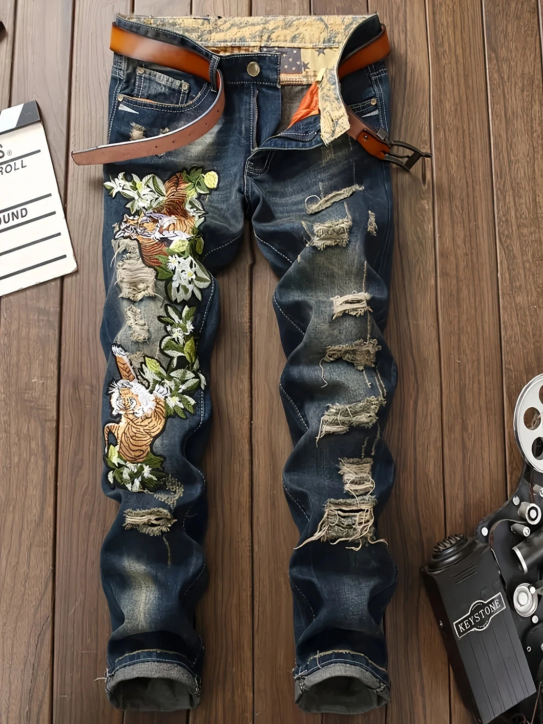 Men's Ripped Designer Print Slim Jeans