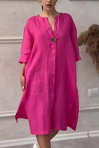 Loose V-neck Two Side Slit Pullover Dress