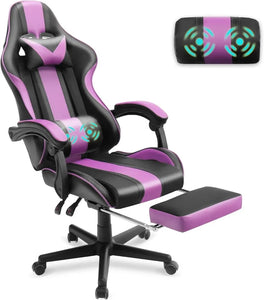 Blue Ergonomic Gaming Chair with Footrest