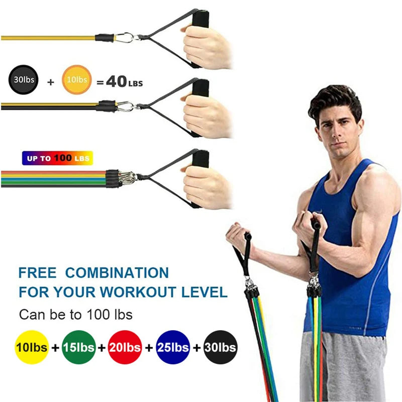 11pcs/Set Portable Pull Rope Resistance Bands