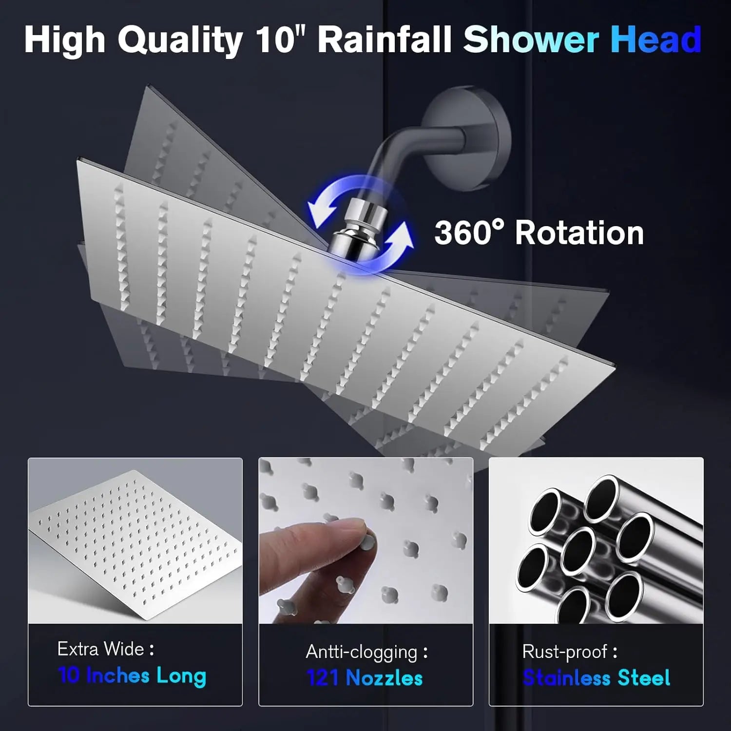 LED Rainfall Shower Head Stainless Steel Square Color Changing Lights Shower Head
