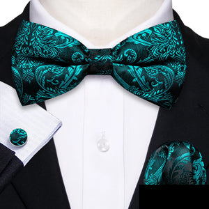 Barry.Wang Silk Bow Tie Hanky Cuffs Set