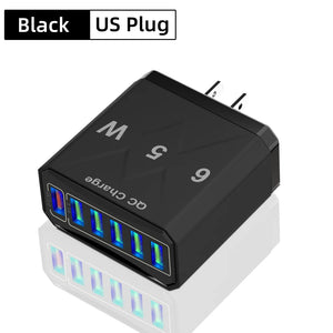 65W 6 Ports USB Fast Charging QC3.0 Travel Charger